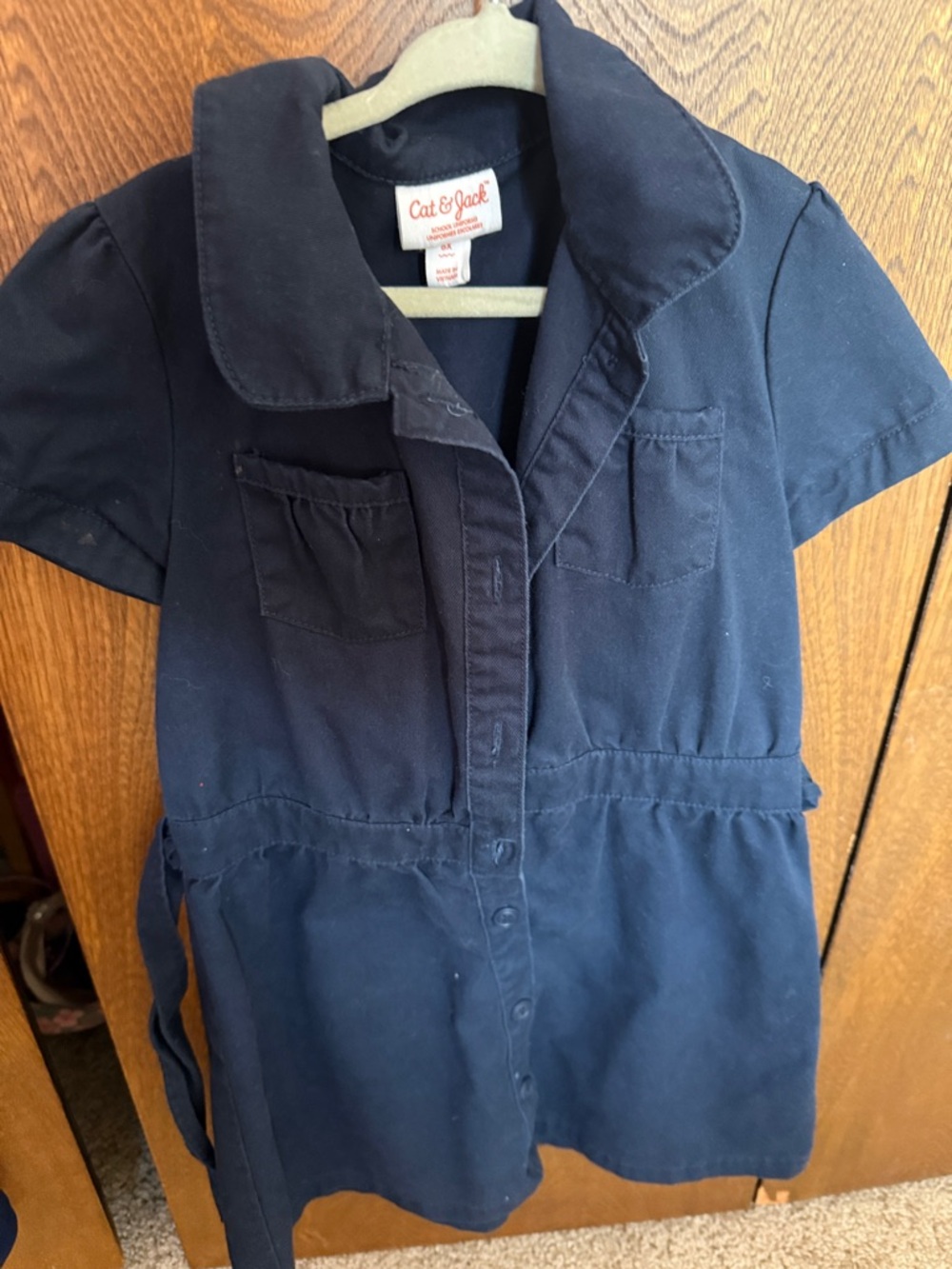 Cat & Jack Navy Short Sleeve Collared Button Dress
